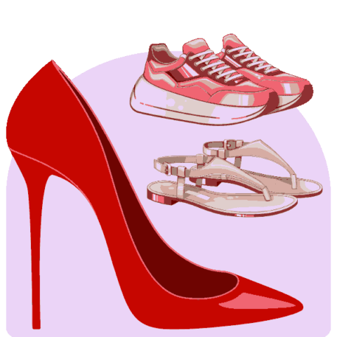 Trendy women's footwear collection – heels, flats, sandals, and sneakers.