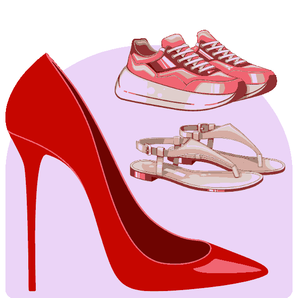 Trendy women's footwear collection – heels, flats, sandals, and sneakers.