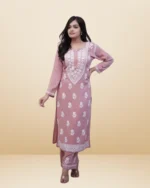 Women's bright color rayon kurti and pant set with chikankari embroidery – ethnic wear for festivals and daily wear