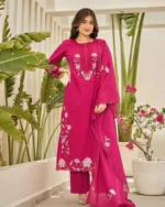 Pink mul cotton kurti, full embroidery, mul mul dupatta, matching pant, women's ethnic wear