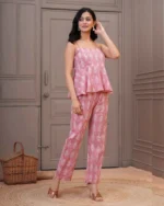 Sleeveless cotton cord set, women's summer outfit, comfortable daily wear, front view