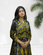 Blue rayon dress, white embroidery, festive dress, women's ethnic wear, smiling model