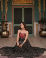 Faux georgette fabric texture, Bandhani print, gown material, soft ethnic dress