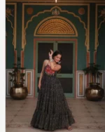 Black gown Kutchi patchwork, mirror work, traditional embroidery, ethnic gown detail