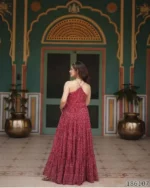 Maroon Bandhani gown back view, ethnic dress back, traditional outfit
