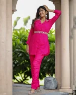 Lace work on cord set, delicate embellishment, ethnic wear detail, white cotton set