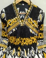 Embroidered rayon dress flat lay, full outfit design, festive dress display, ethnic garment layout