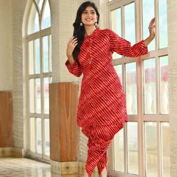 Red Lahariya dhoti set, foil muslin, dori work, traditional Rajasthan design