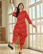 Dori work on kurti neck, intricate design, traditional embroidery, Lahariya set detail