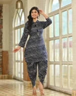 Navy blue Lahariya dhoti set, foil muslin kurti, dori work, ethnic wear for women