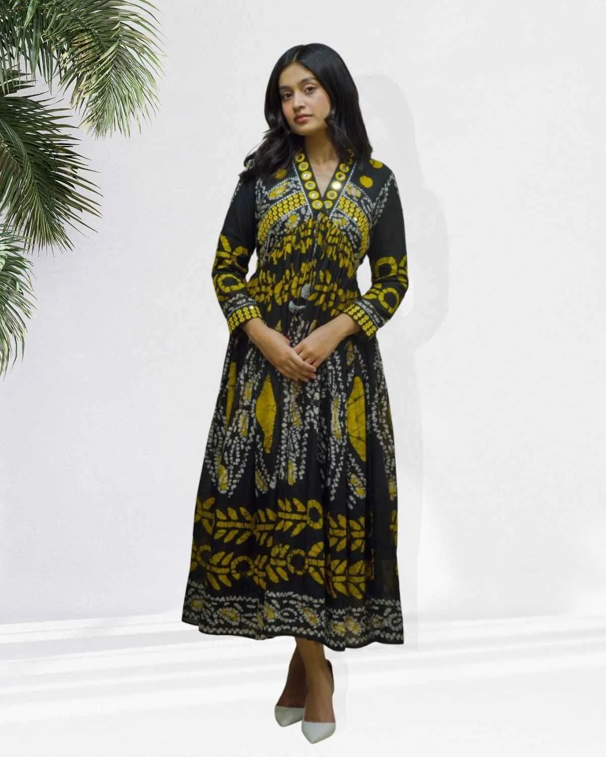 QuinKart Pink Embroidered Rayon Dress Front