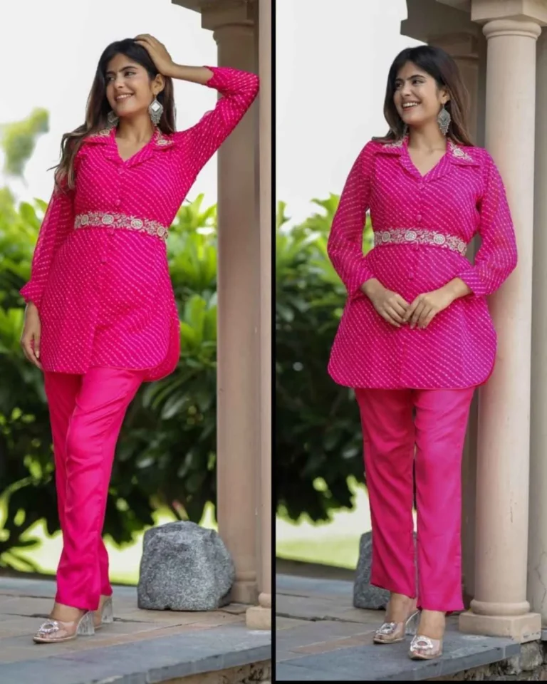 White floral print cord set, butter cotton, digital print, smiling model, summer ethnic wear