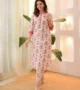 Floral cotton kurta set flat lay, two-piece outfit, printed ethnic wear layout