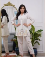 White kurta embroidery, detailed design, intricate work, traditional craftsmanship, ethnic pattern