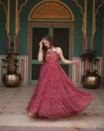 Maroon Bandhani gown styling, traditional Indian jewelry, festive accessories, ethnic look